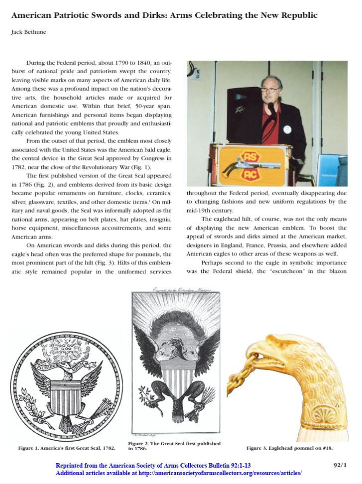 American Patriotic Swords and Dirks - Arms Celebrating the New Republic