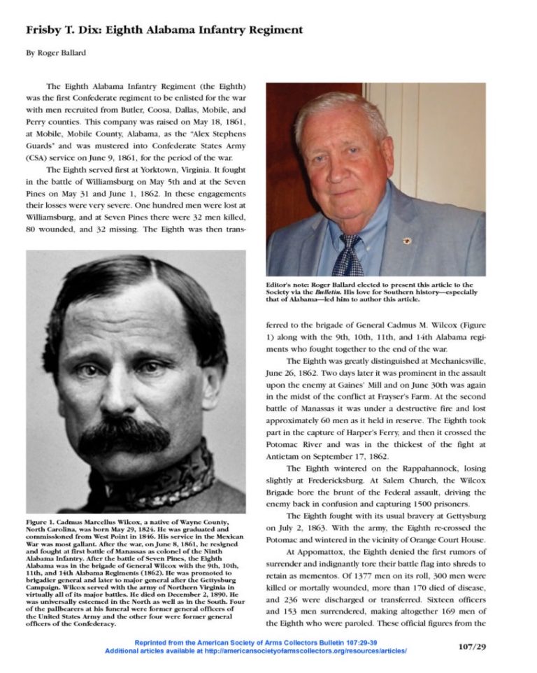 Frisby T. Dix: Eighth Alabama Infantry Regiment – American Society of ...
