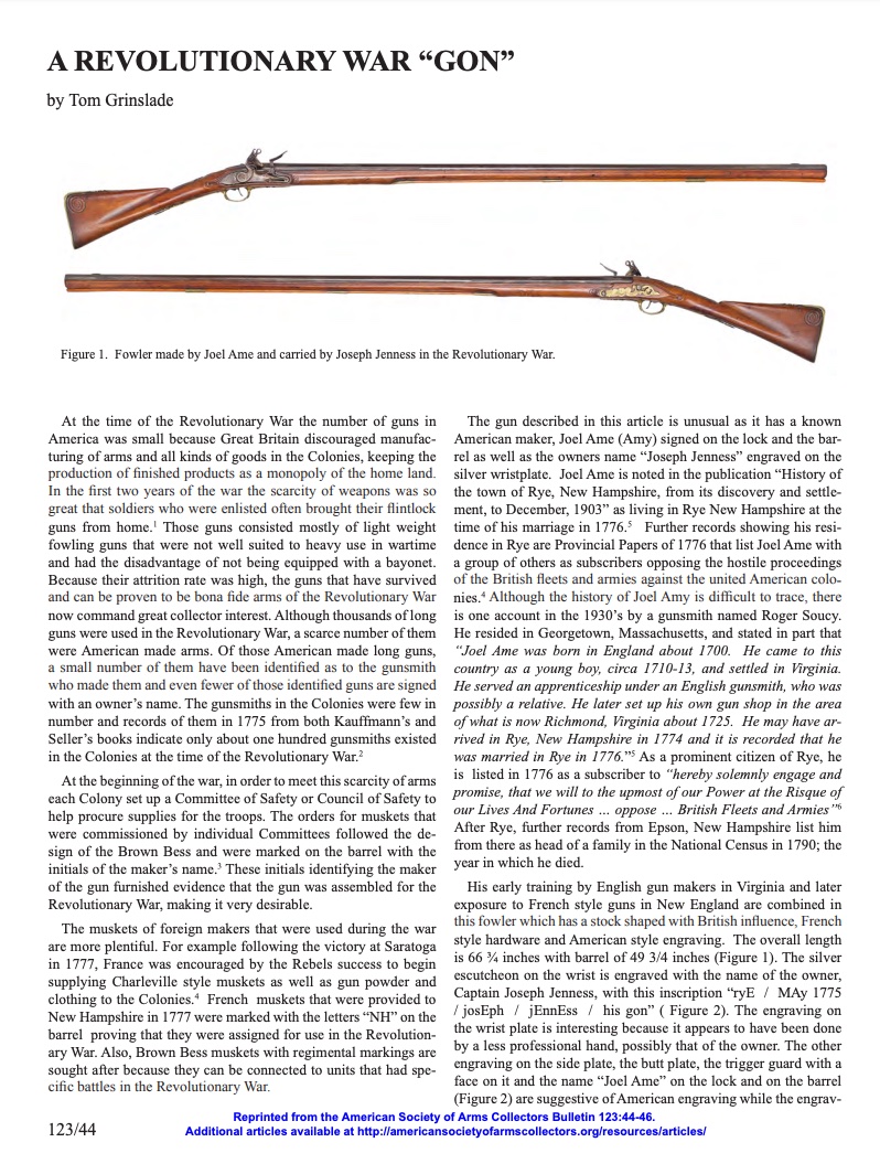 A Revolutionary War “GON” – American Society of Arms Collectors