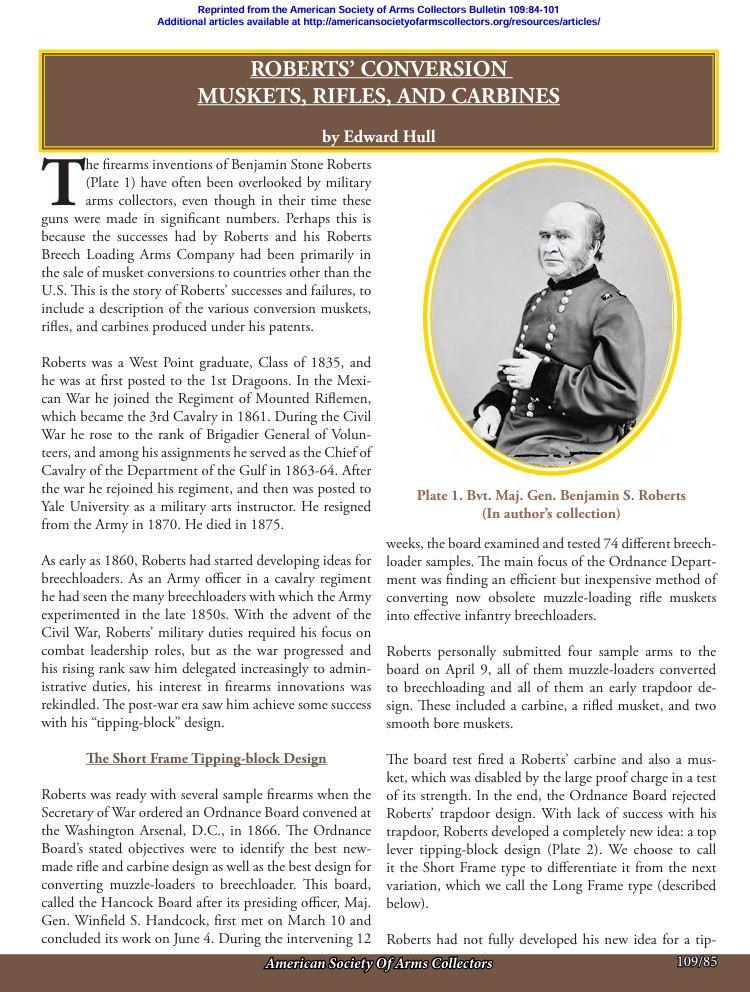 ROBERTS’ CONVERSION MUSKETS, RIFLES, AND CARBINES