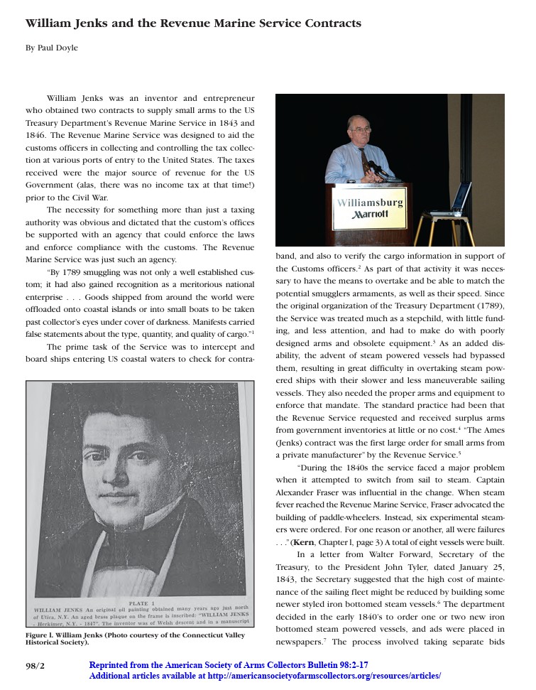 William Jenks and the Revenue Marine Service Contracts