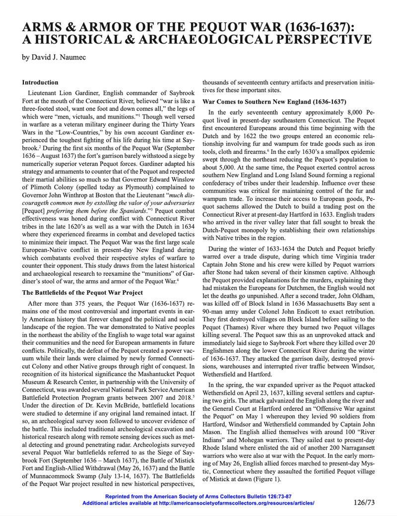 Arms and Armor of the Pequat War – American Society of Arms Collectors