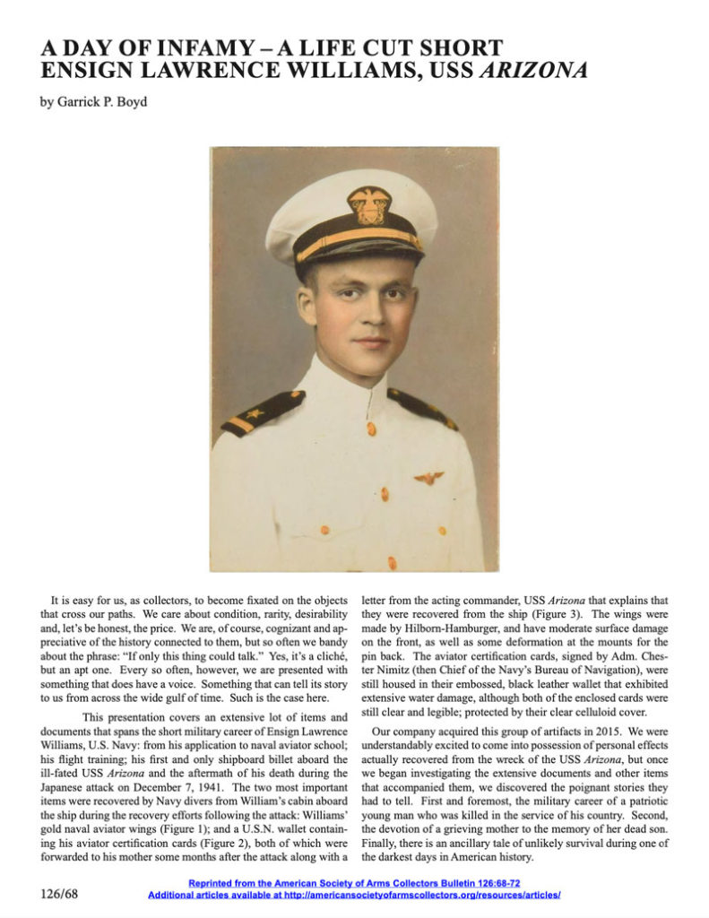 Day of infamy a life cut short Ensign Lawrence Williams