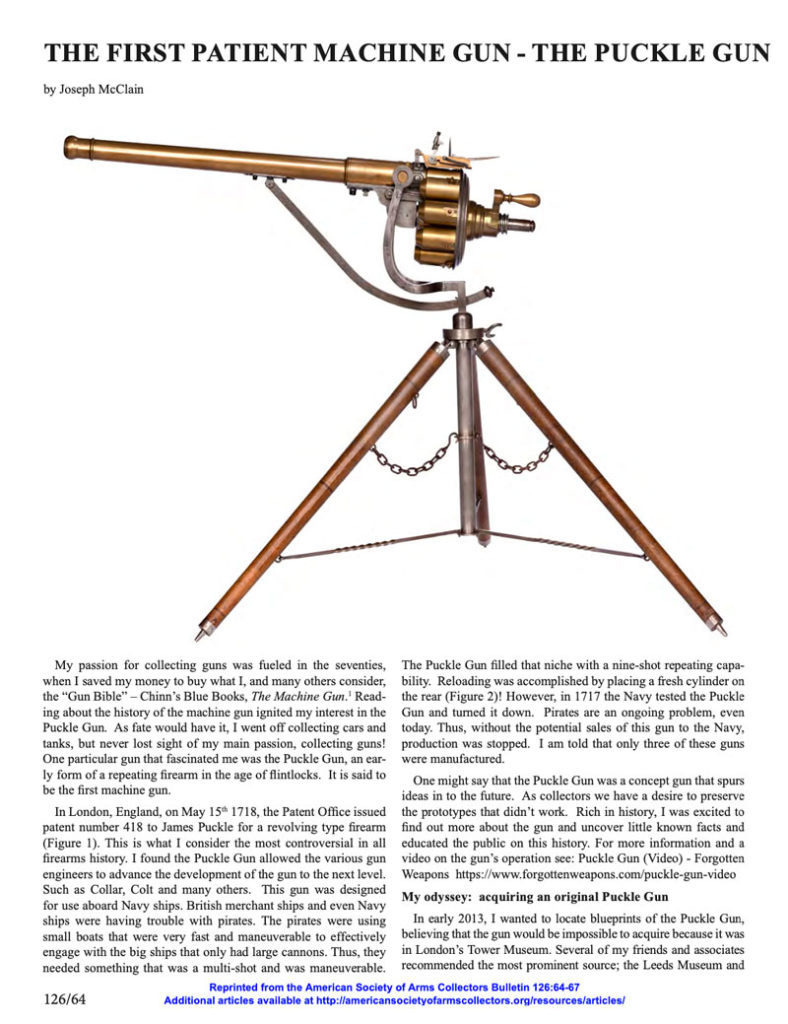 the first patent machnie gun - the Puckle gun