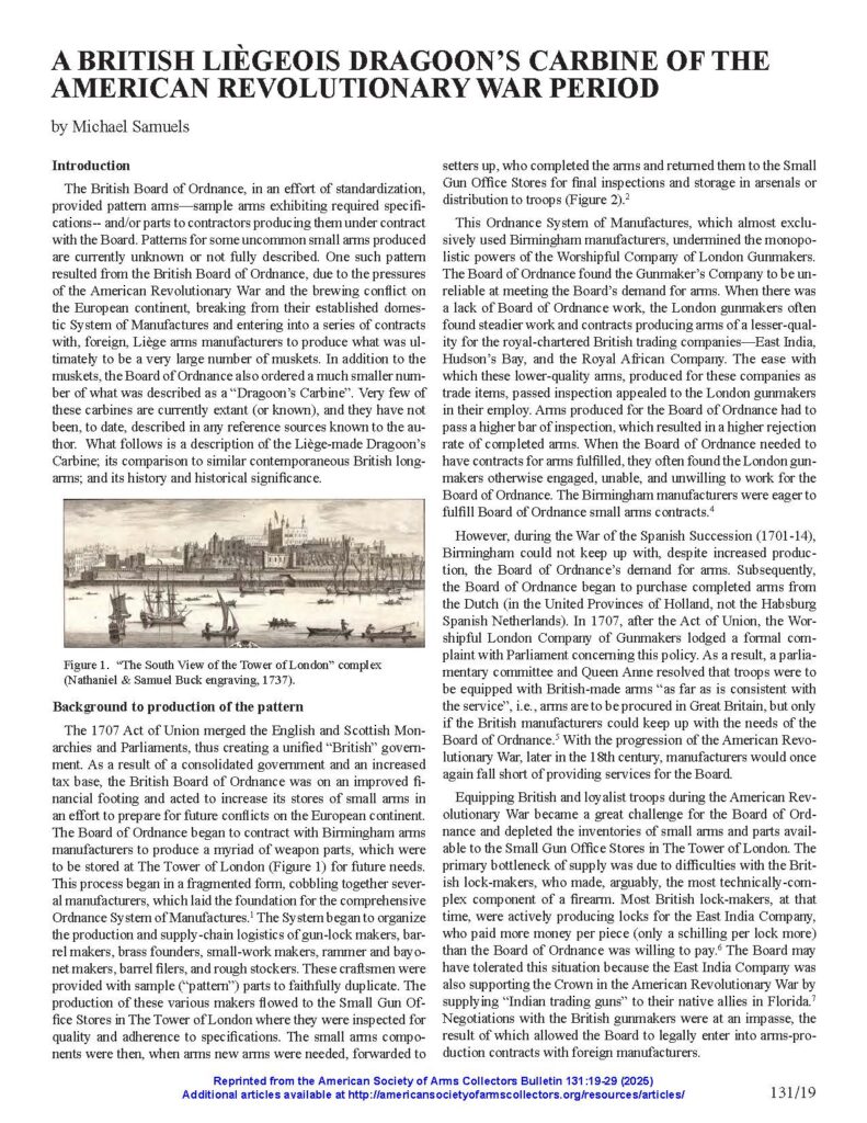 A BRITISH LIÈGEOIS DRAGOON’S CARBINE OF THE AMERICAN REVOLUTIONARY WAR PERIOD